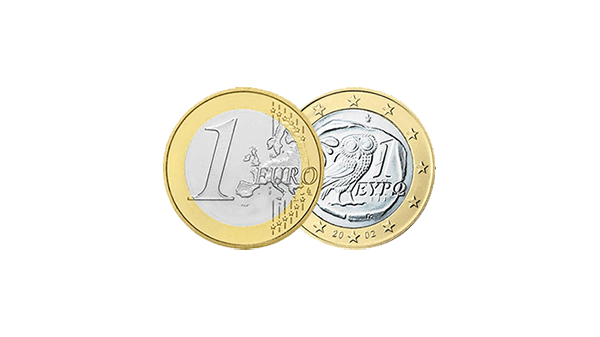 Munteenheid Griekenland - Griekse Euromunten voorkant en achterkant - in kleur op transparante achtergrond - 600 * 337 pixels 